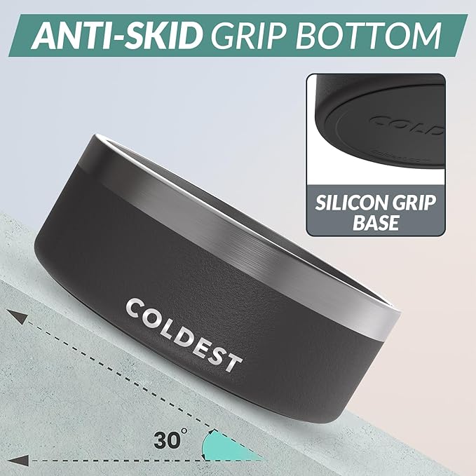 Coldest Dog Bowl - Anti Rust Metal, Non Slip, 3 Layers Insulated Stainless Steel Dog Bowls - Spill Proof & Heavy Duty - Water Bowl for Dogs, Cats & Pets, Dish Washer Safe (64 oz, Stealth Black) - Image 2