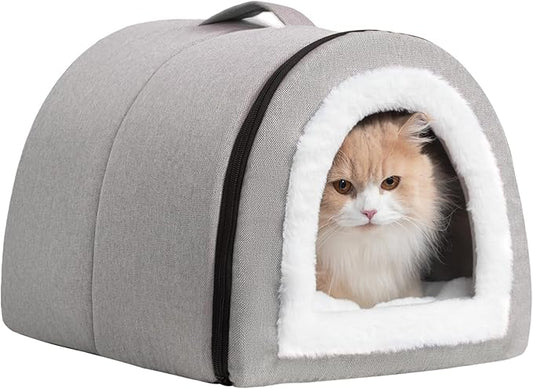 Hollypet Cat Bed Cave for Indoor Cats for Pets up to 20 lbs, Gray | Warm Cat Arched Cave Bed Condo, Covered Kitty House with Removable Washable Cushion, Cozy Enclosed Pet Bed for Small Dogs by Hollypet