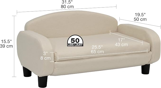 Paws & Purrs Cat Sofa Bed, Pet Couch for Indoor Cats Elevated Cat Beds with Removable Washable Mattress Cover for Kitten, Puppy or Small Animal- 31.5" Wide, Oatmeal - Image 3