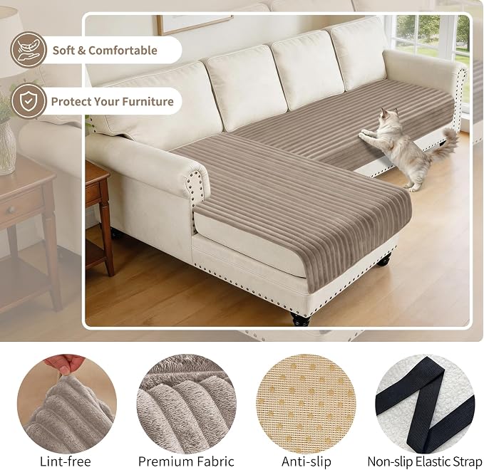 100% Waterproof Couch Covers for Sectional Sofa, Washable Couch Cover, L Shaped Couch Cover for Dogs, Non Slip 2 Pieces Sofa Cover Pet Friendly, 35"x63"+35"x70.9"- Khaki - Image 4