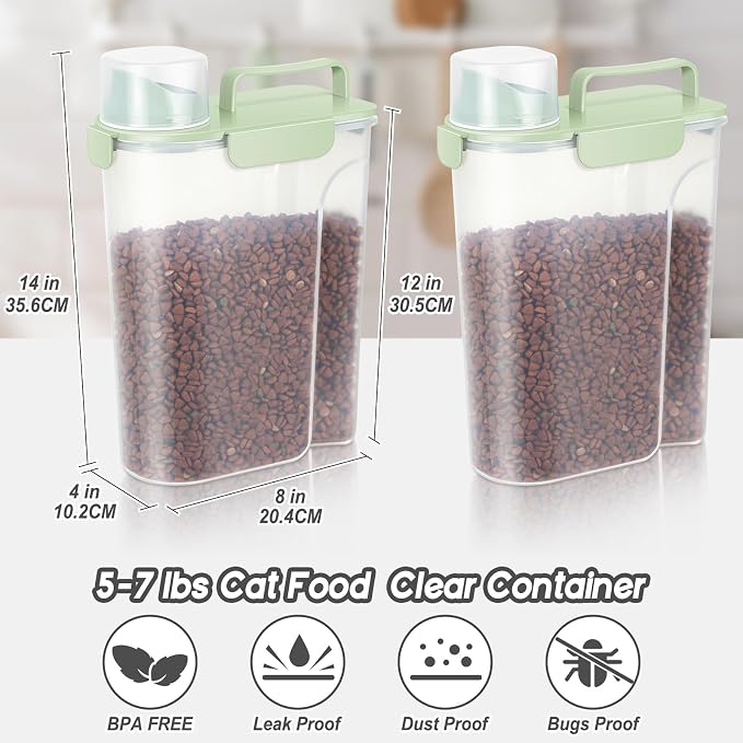 LEAWALK 5Lbs /6Qt/5L Airtight Cat Dog Food Storage Container with Upgraded Large Nozzle BPA-Free, Pet Food Storage Containers for Rice, Grain, Pet Food, Flour, Dog Treat Storage-2 Pack Green - Image 2