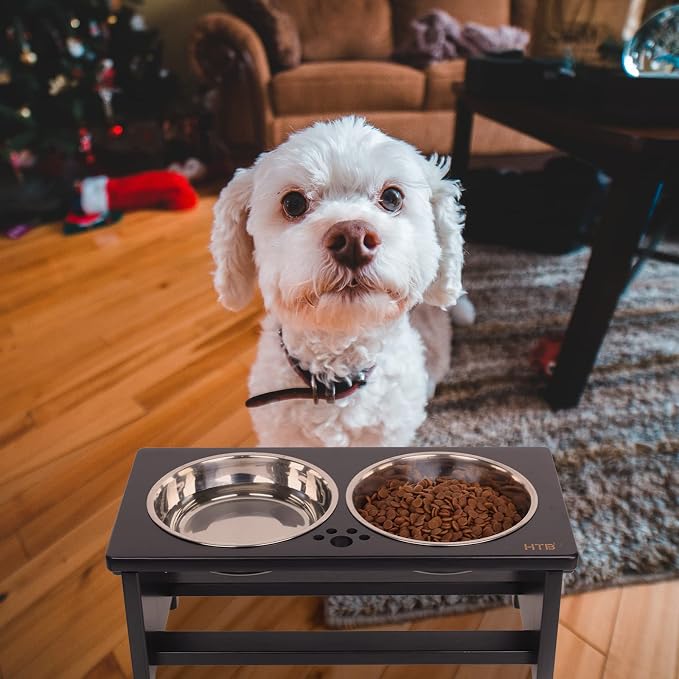 HTB Elevated Dog Bowl Stand with 2 Stainless Steel Bowls-7" H Medium Black | Raised Dog Bowl Stand, 7"tall, 29 Oz Bowls, for Medium Sized Dogs, Pet-safe, Solid Bamboo - Image 8