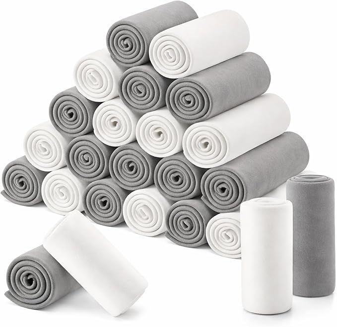 Newwiee 100 Pcs Bulk Fleece Throw Blankets 50'' x 60'' Oeko-tex Standard 100 Certified for Outdoor Wedding Guest Blankets Donation Homeless Sleepover Lap Pet Sofa, All Seasons Use (White/Gray) by Newwiee