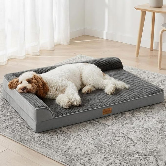 Orthopedic Dog Bed Large Sized Dog 36''X24'', Waterproof L Bolster Egg Crate Foam Pet Crate Beds with Washable Removable Cover, Non-Slip Soft Pet Couch Sleep Mat, Grey by Unknown