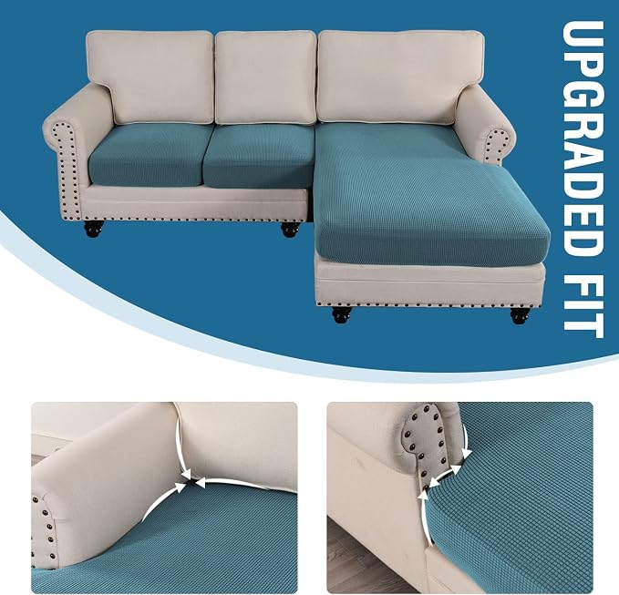 H.VERSAILTEX Sectional Couch Covers 3 Pieces Sofa Seat Cushion Covers L Shape Separate Cushion Couch Chaise Cover for Both Left/Right Sectional Couch (Seat Only: 1 Chaise + 2 Sofa, Storm Blue) - Image 7