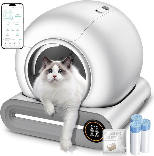 Automatic Litter Box, (2026) Multi-Function Upgrade Robot Self Cleaning Litter Box for Multiple Cats, 65L+9L Extra Large, APP Control, Deodorization, 3 Rolls Litter Bag Liners, 1 Odor Eliminator by DuckSky