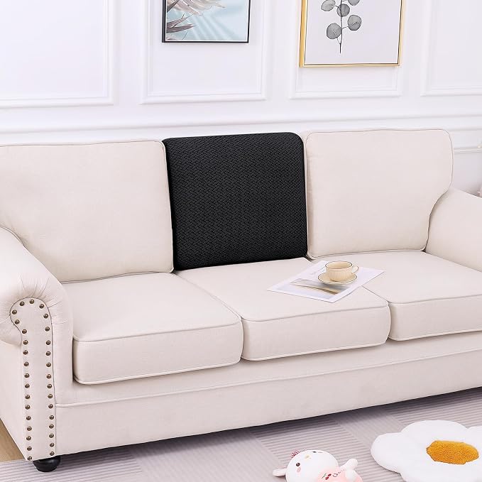 Smiry Waterproof Couch Cushion Covers, Non Slip Seat Cushion Covers | Stretch Jacquard Chaise Lounge Sofa Slipcover, Washable Elastic Furniture Protector for Pets, Back Cover M, Black - Image 5