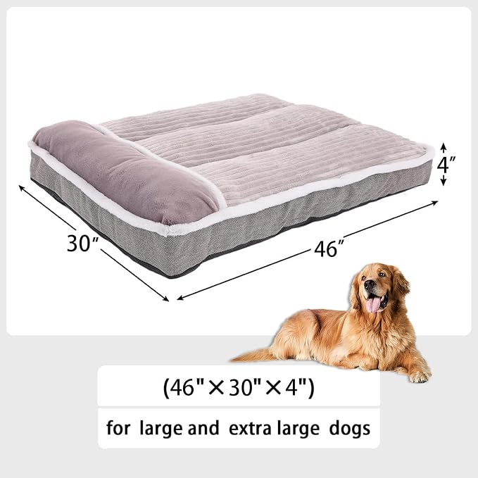 Dog Bed for Large Dogs, Dog Mattress with Pillow for Crate Kennel, Sofa pet Bed, Super Soft pet Bed for Medium, Jumbo, Small Dogs Breeds (Grey, XX-Large:(46"x30"x4") - Image 5