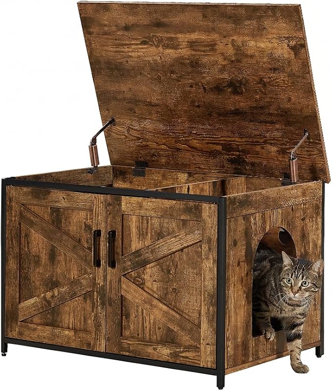 unipaws Top Opening Cat Litter Box Enclosure Furniture, Flip Top Design | XL Extra Large Cat Box, Friendly to Elderly People, High Jumbo Automatic Litter Box Cover Hidden for Large Cat by unipaws