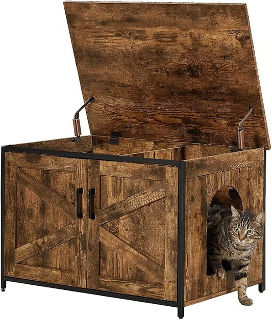 unipaws Top Opening Cat Litter Box Enclosure Furniture, Flip Top Design | XL Extra Large Cat Box, Friendly to Elderly People, High Jumbo Automatic Litter Box Cover Hidden for Large Cat by unipaws
