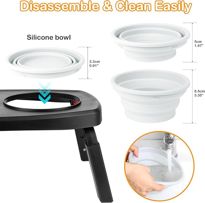 Adjustable Elevated Dog Bowls Stand – 4-Level Height Portable Feeder with Collapsible Silicone Bowls, Non-Slip Base for Medium & Large Dogs – Travel Dog Bowl & Water Dish - Image 5