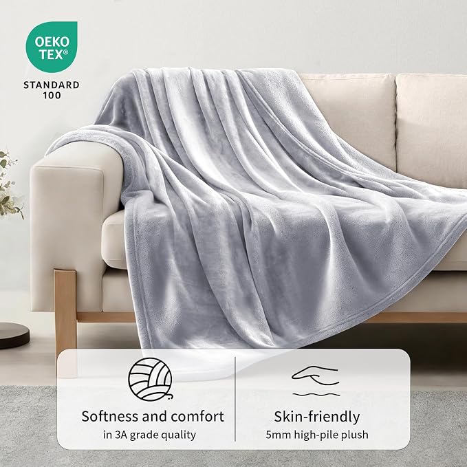 Fleece Throw Blankets Bulk 50x60 Inches - 8 Pack Soft Flannel Plush Blankets for Couch, Sofa, Bed, Home - Lightweight Warm Gifts for Wedding, Travel, Pet (Light Gray + Cream White) - Image 3