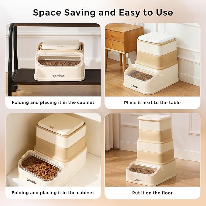 ZOMISIA 30-40lbs First-in, First-out Collapsible Dog Food Storage Container | FIFO System Easy Dispense Base for Freshness, Cat Food Storage Containers with Transparent Lid and Scoop - Image 6