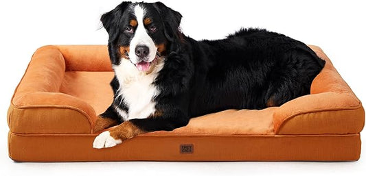 EHEYCIGA Orthopedic XXL Dog Bed, Waterproof Washable XL Big Pet Bed 52" | Non-Slip Bottom and Egg-Crate Memory Foam Extra Large Pet Couch Bed with Washable Removable Cover, Pumpkin Orange by EHEYCIGA