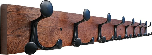 SKOLOO 43-Inch Wood Coat Rack Wall Mount with 8 Triple Hooks - Ideal for Family Entrances, Classrooms, and Pet Supplies Storage - Perfect Coat Hooks for Wall,Mahogany (Sapele) by SKOLOO