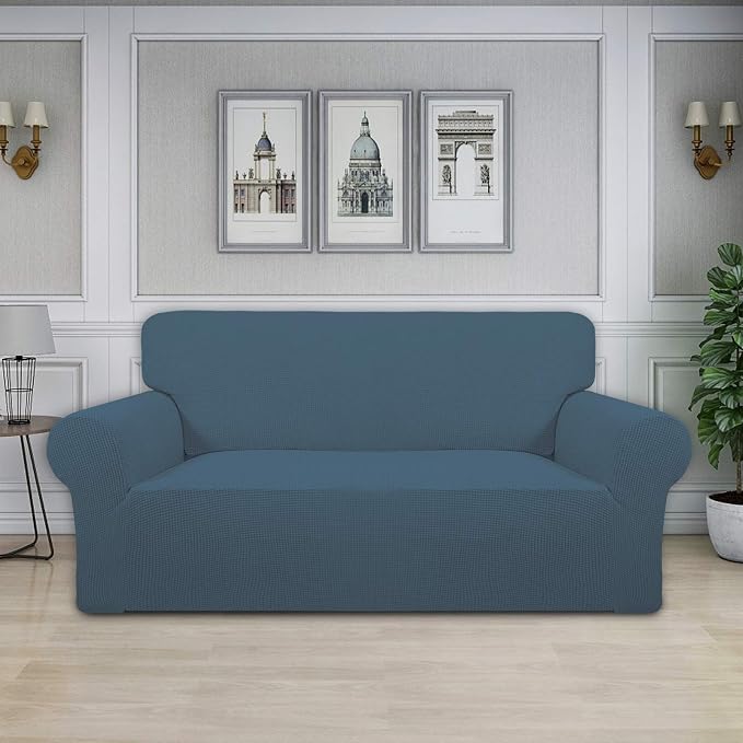 Easy-Going Stretch Oversized Loveseat Couch Covers Washable Bluestone | 1-Piece Large Loveseat Cover for 2 Cushion Couch Furniture Protector RV Sofa Slipcover Soft with Bottom for Kids Pets - Image 2