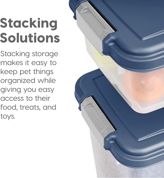 IRIS USA Dog Food Storage Container, 30 lbs & 11 lbs Combo, Cat Food Storage Container, Dog Treat Container, Airtight, Stackable, 2-Cup Scoop, Wheels, Easy Mobility, Navy - Image 6