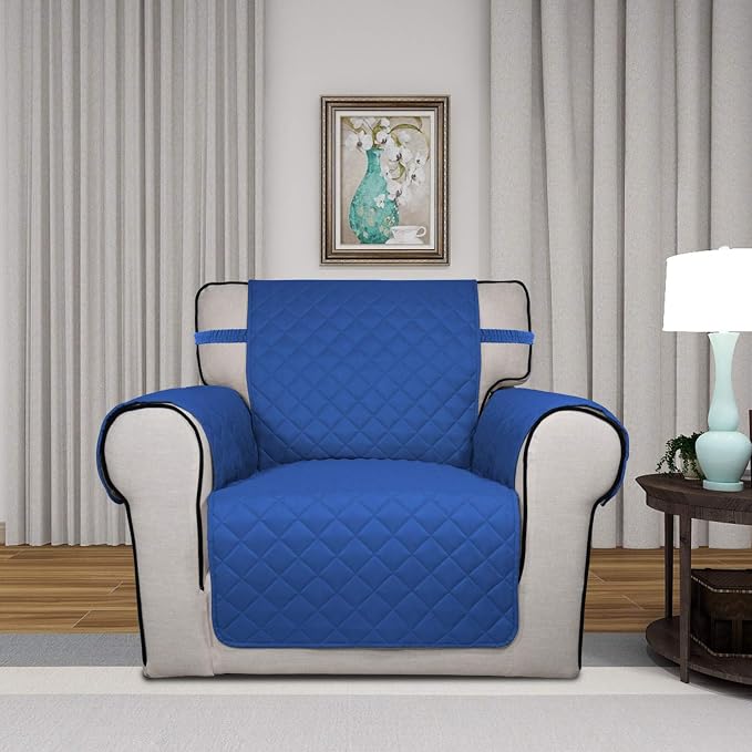 PureFit Reversible Quilted Sofa Cover, Water Resistant Slipcover Furniture Protector, Washable Couch Cover with Non Slip Foam and Elastic Straps for Kids, Pets (Chair, Classic Blue/Ivory), Small | Classic Blue/Ivory, Water Resistant Couch Protector, Wa... - Image 2