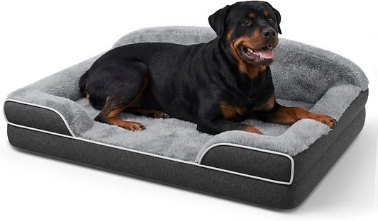 Orthopedic Dog Bed for Giant Breeds, 48"x35" XXL Large Dog Sofa Bed | Egg Crate Foam for Pressure Relief, Cozy Bolster Sofa Design, Waterproof Removable Washable Cover, Non Slip Bottom, Dark Grey by TRAHOME