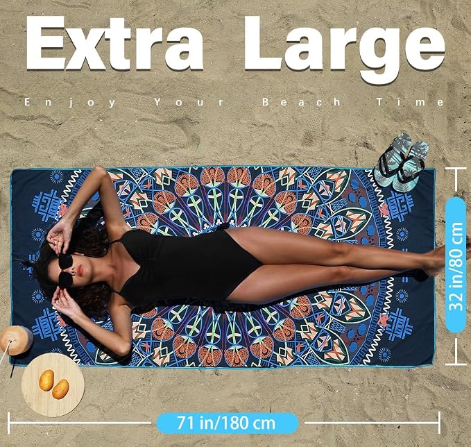 Widdonen Microfiber Beach Towel,Compact 2 Pack-71x32 Inch with Bag Travel | Extra Large,Lightweight,Thin,Sand Free,Quick Dry,Absorbent.Packable for Camping,Swim,Pool,Bath,Picnic,Cruise Essentials Gift - Image 3