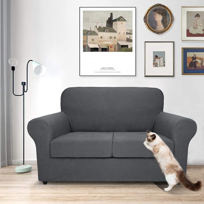 MAXIJIN 2 Piece Couch Covers for 2 Cushion Couch Super Stretch Loveseat Slipcover Dogs Pet Proof Fitted Furniture Protector Spandex Non Slip Sofa Love Seat Cover Washable (Loveseat, Gray) - Image 2