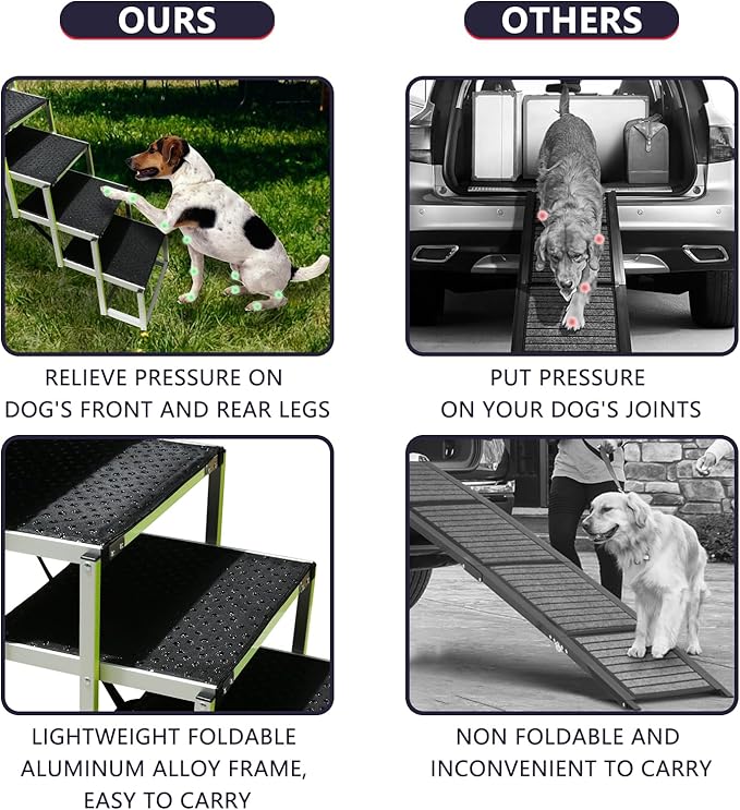 PENSUN Dog Ramps for Small & Big Dogs Portable Folding Pet Stairs with Nonslip Surface Foldable Truck Ramp Stairs for Car, SUV and Trucks, Supports Up to 250LBS, 6 Steps