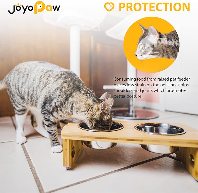 Elevated Dog Bowls, Bamboo Raised Dog Bowl for Small Dogs & Cats, with 2 Stainless Steel Bowls (4'' Tall-20oz Bowl) - Image 5