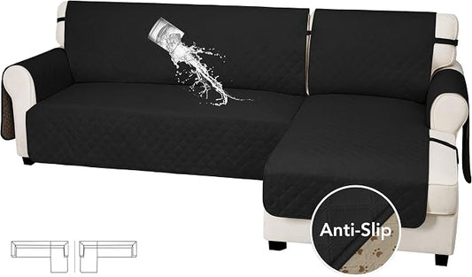 Easy-Going Waterproof Sectional Couch Covers with Chaise 2-Piece Non Slip L Shape Sofa Cover for Dogs Leakproof Furniture Protector Cover with Adjustable Strap for Pets (X-Large, Black) by Easy-Going