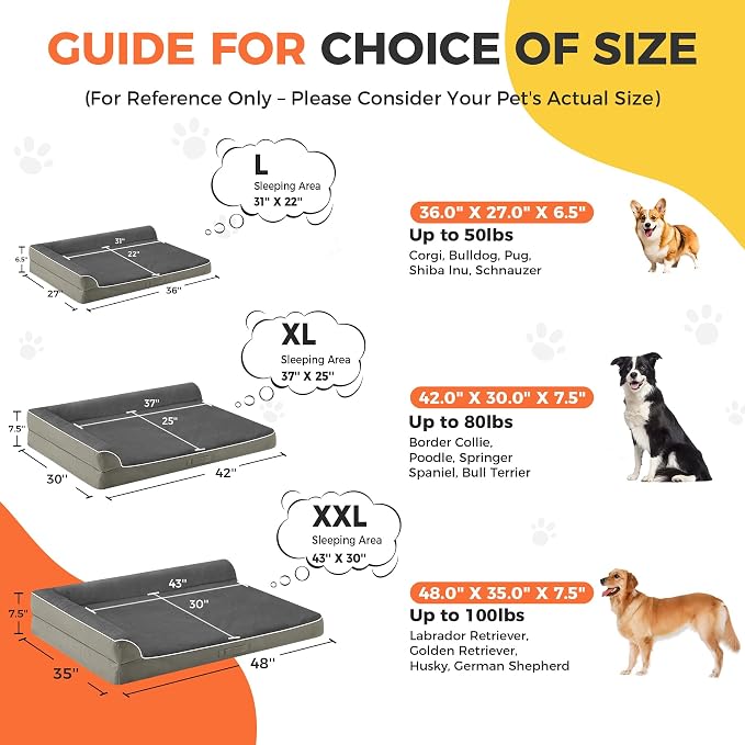 Dog Bed Large Sized Dogs, Orthopedic Dog Bed for Large Dogs, Waterproof Pet Bed with Washable Removable Cover, L-Shaped Pet Couch with Portable Handle 36"x27"x6.5", Olive Green - Image 3