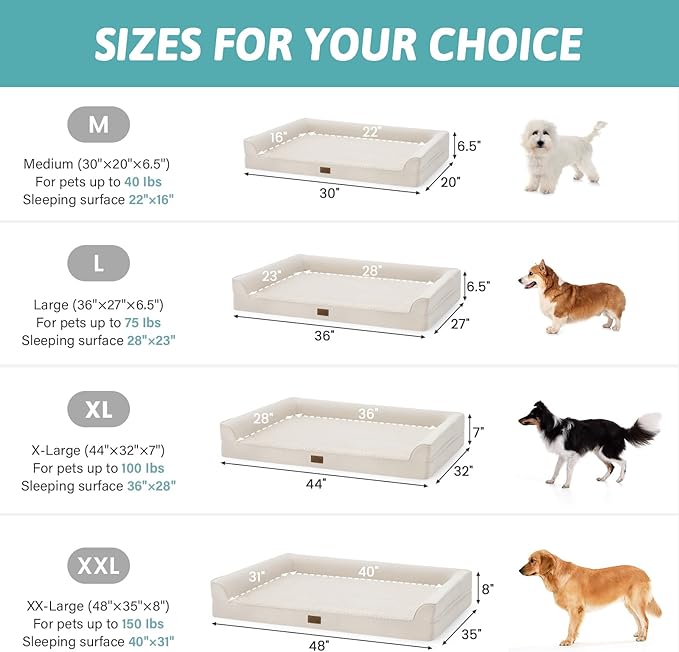COZY KISS Dog Beds for Extra Large Dog, XXL Bolster Pet Couch with Waterproof Lining, Egg Crate Foam Sofa for Pets Up to 150 lbs, U-Shaped, 48x35x8 inch, Beige - Image 3