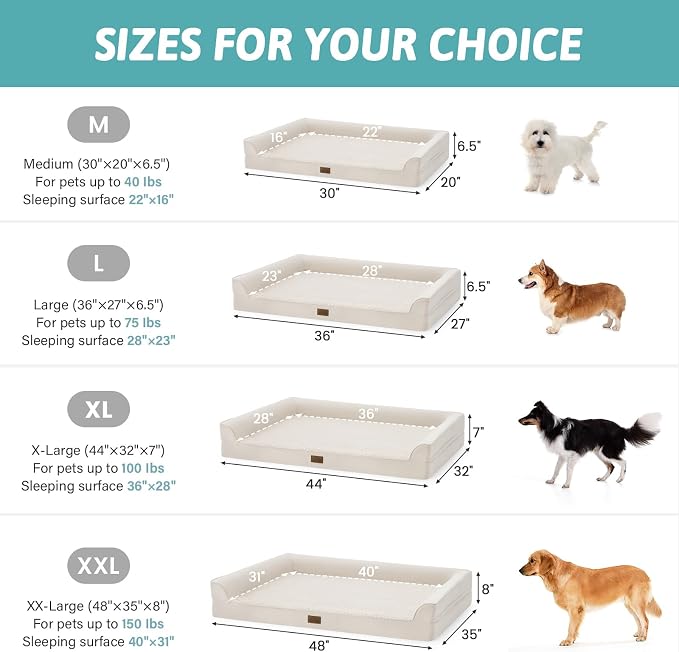 COZY KISS Orthopedic Dog Bed for Extra Large Dog 44x32 inch, XL Pet Sofa, Bolster Foam Bed with Sides, Non-Slip and Egg-Crate Big Dog Couch Bed with Washable Removable Cover, Beige - Image 2