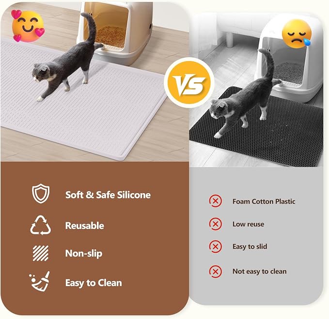 Silicone Cat Litter Box Mat 34'' x 22'' Cat Mat with Toy, White | Extra Large Litter Mat with lip, Non-Slip Waterproof Cat Litter Mat Litter Trapping Mat for Floor, Easy to Clean - Image 3
