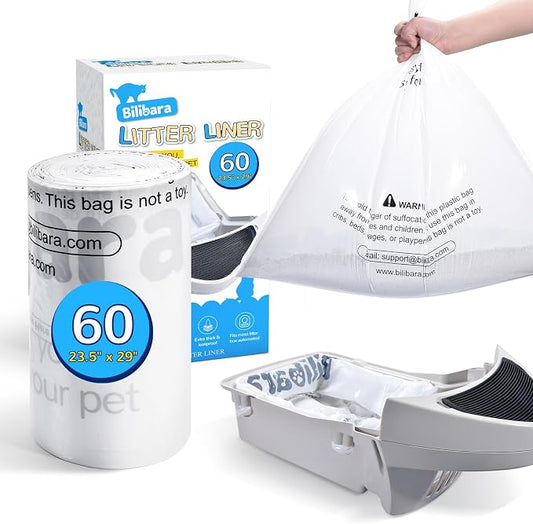 Litter Box Liner Bag Compatible with Cat litter Box 3 and 4, 60 Pack - Extra Thick Waste Bags for Self-Cleaning Pet Kitty Litter Box Drawer Liners, 9-11 Gallons Home/Kitchen Trash Bags by Bilibara