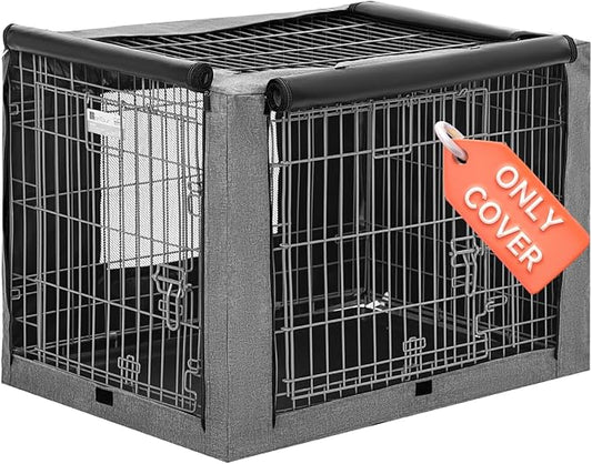 PETSFIT Dog Crate Cover，30 Inch Kennel Cover for Wire Dog Crate,Double Doors, Mesh Window, Flap On The Top and Back is Detachable, Dog Cage Cover Grey by Petsfit