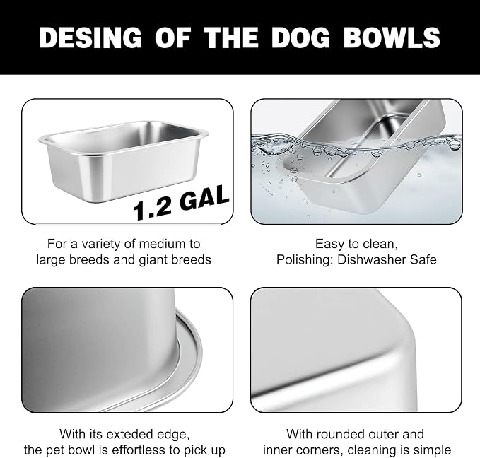 1.2 Gallon Elevated Large Dog Water Bowl, 4 Adjustable Height 7.8'',9.2'',10.6'',12''Raised Stainless Steel Bowl Stand for Small/Medium/Large Breed, Metal Dog Feeding Station for Relief Joint Pressure - Image 4