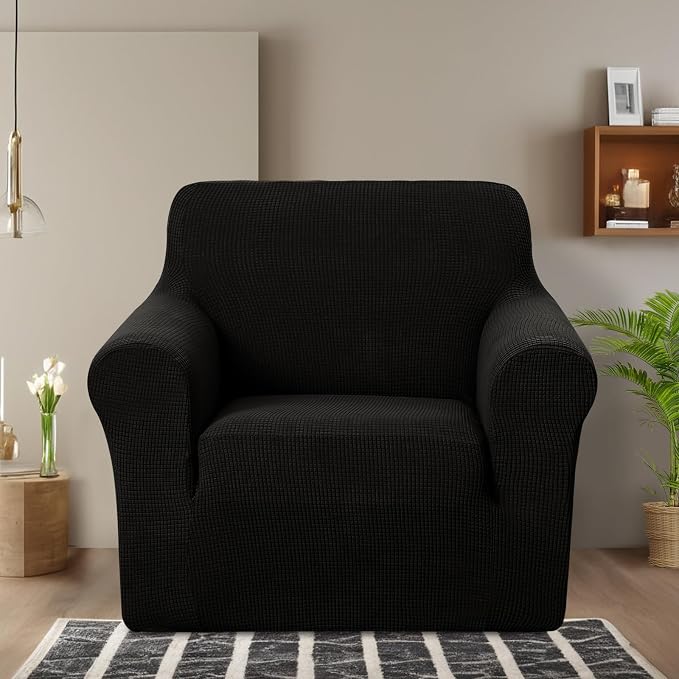 U-NICE HOME Stretch Recliner Chair Cover Armchair Slipcover, Black | Furniture Protector, 1-Piece Chair cover, Washable, Pet friendly, Polyester Spandex Jacquard fabric - Image 2