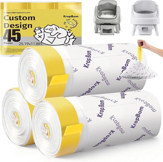 45 Count Automatic Cat Litter Box Liners Compatible with PetPivot AutoScooper 11/12 and Similar Open Top Self Cleaning Litter Box, Heavy Duty Cat Litter Bags Liners with Drawstring, 25.19" x 11.8" by KropBom