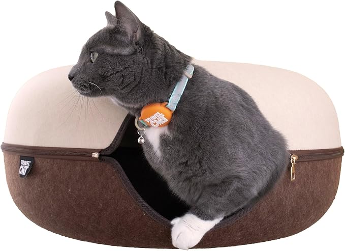 Travel Cat Tunnel Bed Cave - 21 Inch Large Premium Round Donut Cat Cave for Indoor Cats, Kitten - Detachable Cat Hideaway Cat Bed with Tunnel for Playing, Scratching, Sleeping (Chocolate & Cream) - Image 6