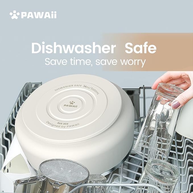 Pawaii Dog Bowl, 34 oz Stainless Steel Food and Water Bowl, ID Tag, 1 Pack | Double-Wall Design,Non-Slip Rubber Base,Dishwasher Safe,Smooth Open Design, Not a Slow Feeder,Easy-Rinse Interior - Image 5