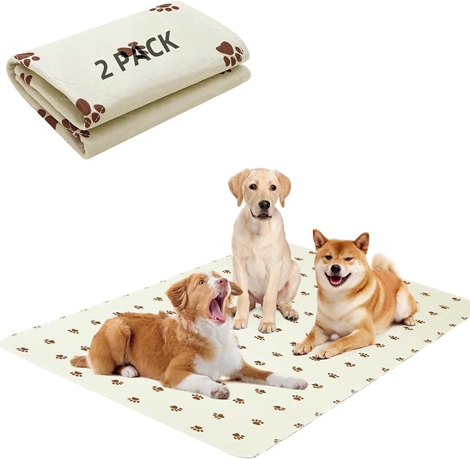 PUPTECK Washable Pee Pads for Dogs Dog Training Pads 2 Pack Beige 48x60 in | Reusable Puppy Potty Training Pads Whelping Mat Pet Food Feeding Mat Leakproof Fast Absorption Non-Slip for Couch, Crate by PUPTECK