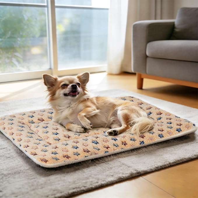 Mora Pets Dog Bed Crate Pad Ultra Soft Pet Mat Star Print 22 Inch Brown | Washable Crate Mat for Large Medium Small Dogs, Reversible Fleece Dog Crate Kennel Mat Flat Cat Bed Liner - Image 6