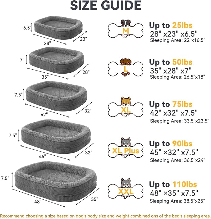 JOEJOY Orthopedic Dog Beds Large Sized Dog, XL Egg-Crate Memory Foam Pet Couch Bed with Bolster Sides, Waterproof Lining, Removable Washable Cover & Non-Slip Bottom, Grey - Image 6