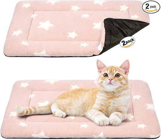 Mora Pets Cat Bed for Indoor Cats Washable Dog Crate Pad Cute Star Dog Bed Mat for Small Dogs Pet Kennel Pad for Cage Soft Flat Puppy Kitten for Sleeping Anti-Slip Pink 22 x 13 inch 2 Pack by MoraPets