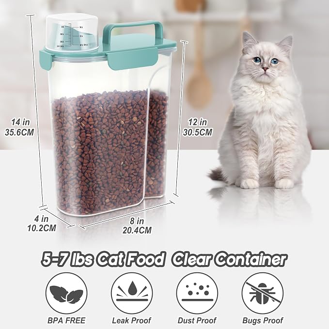 LEAWALK 5-7Lbs Dog Cat Storage Container Portable with Upgraded Large Spout and Cup, Plastic Pet Food Dispenser for Small Animal Kibble, Bird Seed, Oatmeal, Rice, Flour, Brown Sugart- Elegant Blue - Image 2