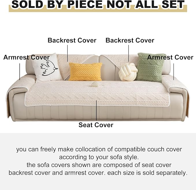 vctops Cable Jacquard Plush Sofa Couch Covers Boho Fuzzy Couch Cover for Dogs Soft Non Slip Sectional Sofa Slipcover Thick Warm Washable Furniture Protector for Kids, Pets (Cream,36"x36") - Image 2