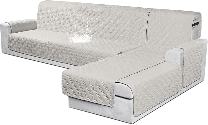 VANSOFY Sectional Couch Covers 100% Waterproof L Shaped Sofa Slipcover 3pcs Reversible Chaise Lounge Cover for Sectional Sofa Furniture Protector Cover for Pets Dog Cat(X-Large, Beige) by VANSOFYFURNITURECOVERS