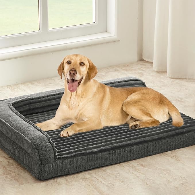 WINDRACING Orthopedic Dog Beds for Large, Medium Dogs, Waterproof Egg Foam Dog Sofa Bed with L Bolster Sides, Washable Large Pet Bed with Removable Cover & Non-Slip Bottom, 36 x 27 inch, Gray by WINDRACING