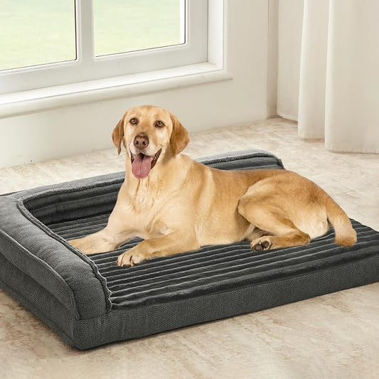 WINDRACING Orthopedic Dog Beds for Large, Medium Dogs, Waterproof Egg Foam Dog Sofa Bed with L Bolster Sides, Washable Large Pet Bed with Removable Cover & Non-Slip Bottom, 36 x 27 inch, Gray by WINDRACING