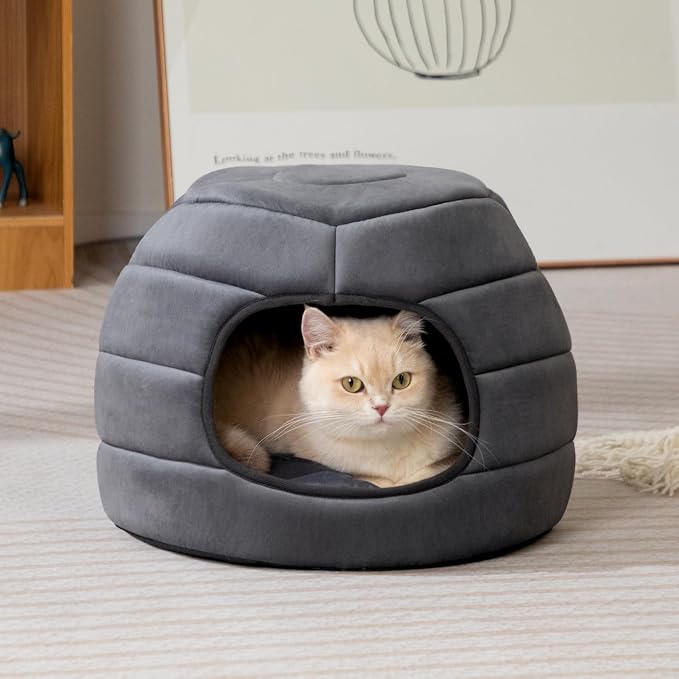 Hollypet Cat Bed Cave for Indoor Cats for Pets up to 15 lbs, Dark Gray | Warm Cat Bed Cats Igloo Cave Condo, Covered Kitty House with Removable Washable Cushion, Cozy Enclosed Pet Bed for Small Dogs - Image 2