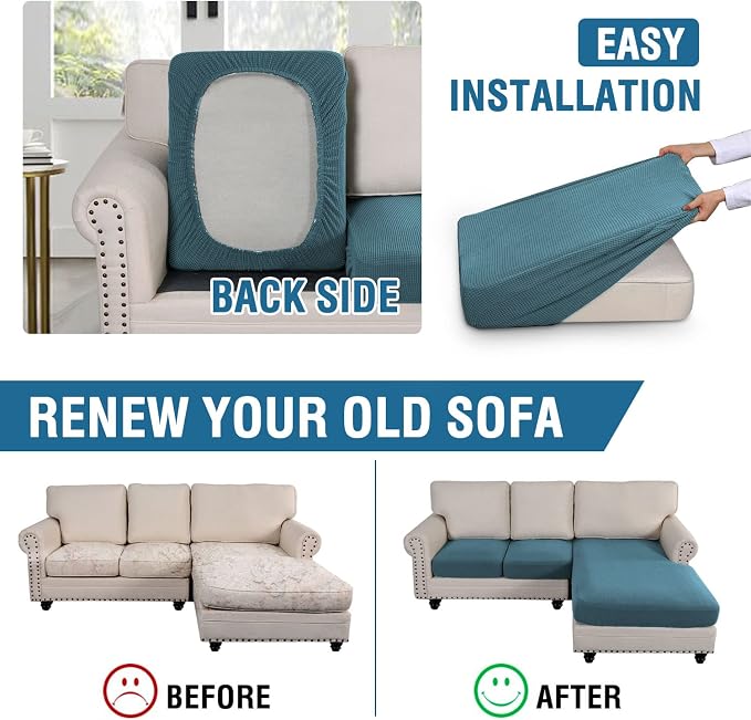H.VERSAILTEX Sectional Couch Covers 3 Pieces Sofa Seat Cushion Covers L Shape Separate Cushion Couch Chaise Cover for Both Left/Right Sectional Couch (Seat Only: 1 Chaise + 2 Sofa, Storm Blue) - Image 5